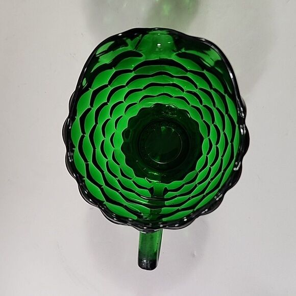 Set Of 4 Vtg Anchor Hocking Forest Green Bubble Glass (2) Cups + Cream & Sugar - Picture 11 of 16